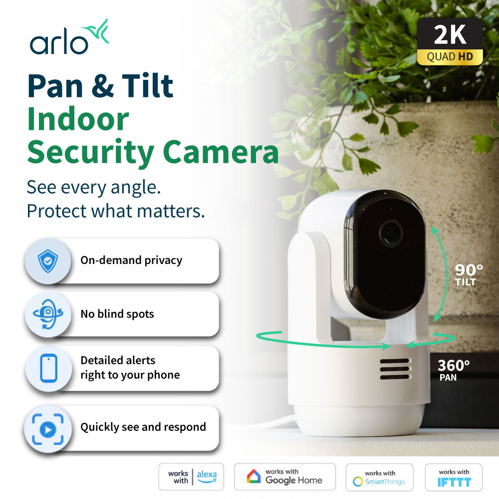 Arlo Essential 3 2K Pan Tilt Indoor Wired Security Camera