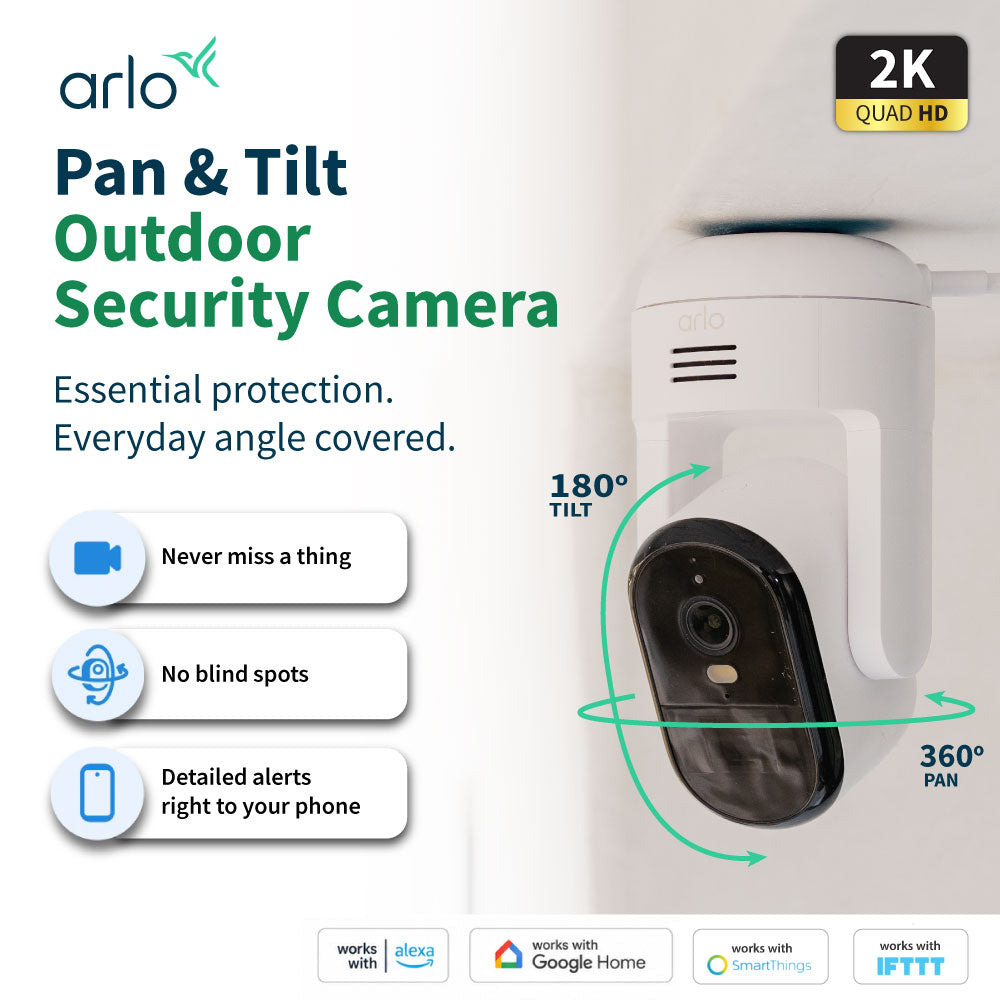 Arlo Essential 3 2K Pan Tilt Outdoor Wired Security Camera With Spotlight