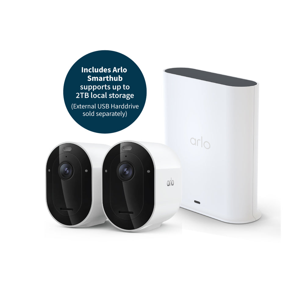 Arlo Pro 6 VMC4270P 2K+ Quad HDR Wireless Battery-Powered Spotlight Outdoor Security Camera with SmartHub (Supports Local Recording) - 2 Cam
