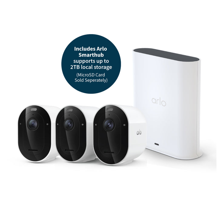 Arlo Pro 6 VMC4370P 2K+ Quad HDR Wireless Battery-Powered Spotlight Outdoor Security Camera with SmartHub (Supports Local Recording) - 3 Cam