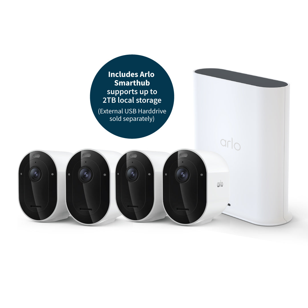 Arlo Pro 6 VMC4470P 2K+ Quad HDR Wireless Battery-Powered Spotlight Outdoor Security Camera with SmartHub (Supports Local Recording) - 4 Cam