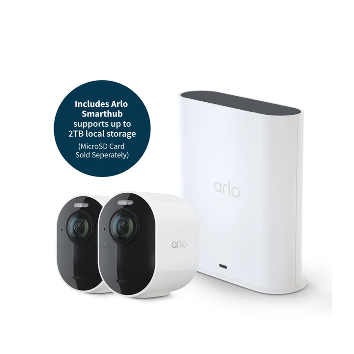 Arlo Ultra 3 VMS5250 4K UHD Wireless Battery-Powered Spotlight Outdoor Security Camera with SmartHub (Supports Local recording) - 2 Cam