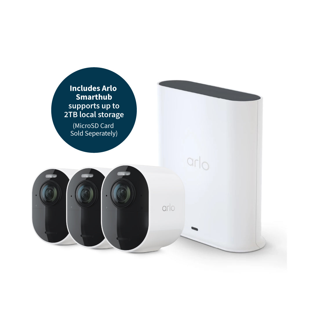 Arlo Ultra 3 VMS5350 4K UHD Wireless Battery-Powered Spotlight Outdoor Security Camera with SmartHub (Supports Local recording) - 3 Cam