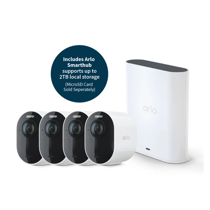 Arlo Ultra 3 VMS5450 4K UHD Wireless Battery-Powered Spotlight Outdoor Security Camera with SmartHub (Supports Local recording) - 4 Cam