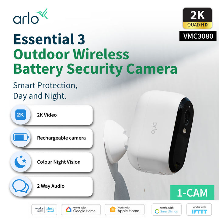 Arlo Essential 3 VMC3080 2K Outdoor Wireless Battery-Powered Security Camera With Spotlight - 1 Camera Pack