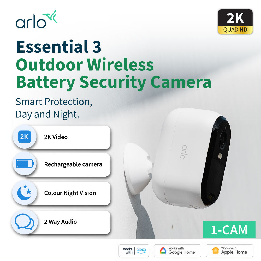 Arlo Essential 3 2K Outdoor Wireless Battery-Powered Security Camera With Spotlight - 1 Camera Pack