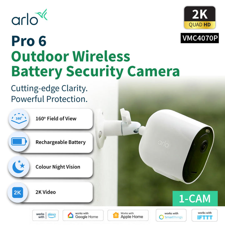 Arlo Pro 6 VMC4070P 2K+ Outdoor Wireless Battery-Powered Security Camera With Spotlight - 1 Camera Pack